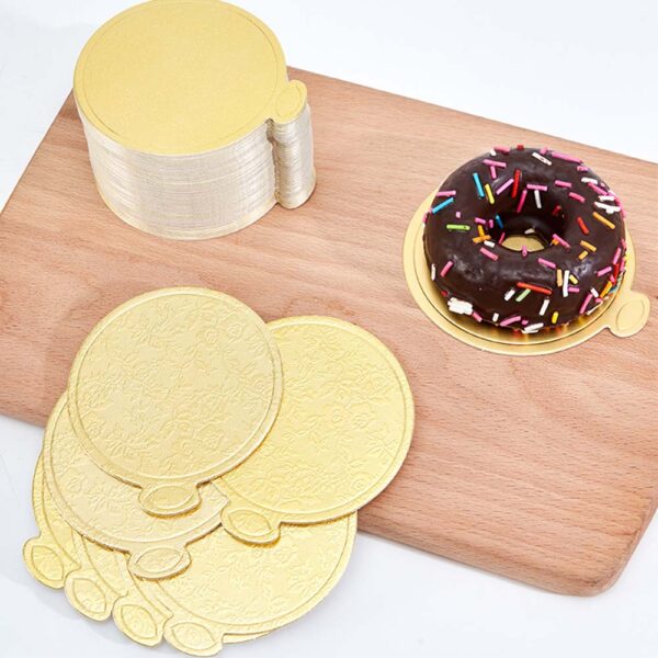 Mokamart Cake Pad Golden Paper Tray Easy Release Mousse Paper Mat With Handle - Image 2