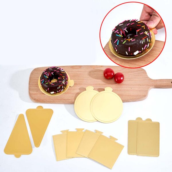 Mokamart Cake Pad Golden Paper Tray Easy Release Mousse Paper Mat With Handle