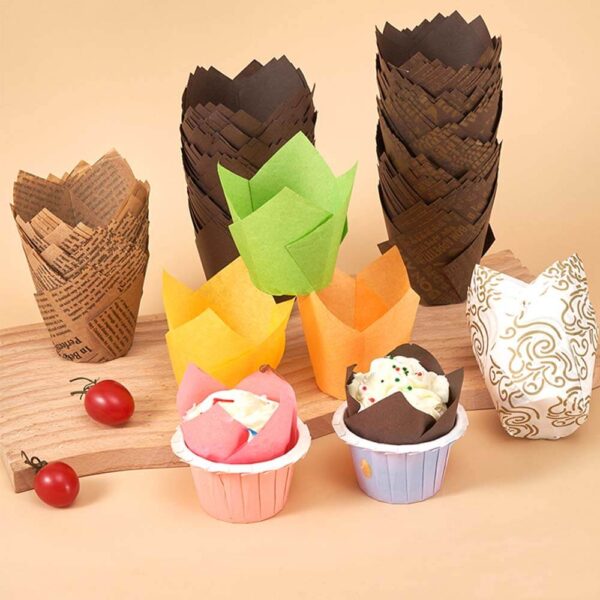 Tulip Cupcake Liners With Base Holder Non-Stick Grease Proof Baking Cups