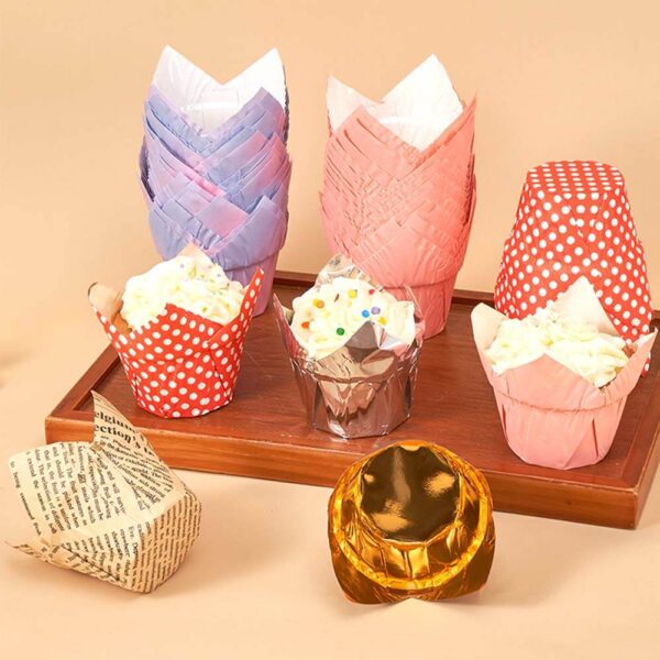 Tulip Cupcake Liners With Base Holder Non-Stick Grease Proof Baking Cups - Image 3