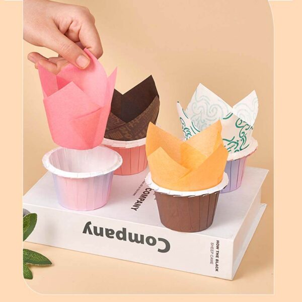 Tulip Cupcake Liners With Base Holder Non-Stick Grease Proof Baking Cups - Image 5