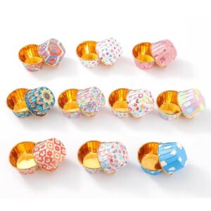 Mini Cupcake Liners | Disposable Baking Cups Golden Muffin Bohemian Style 50 Counts